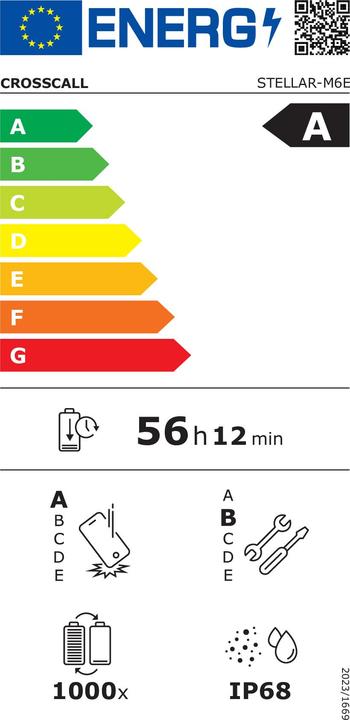 Label énergétique Crosscall STELLAR M6E 6.0IN 5G ANDROID 64GB 4GB (64 Go, Noir, 6.10", Double SIM, 5G)