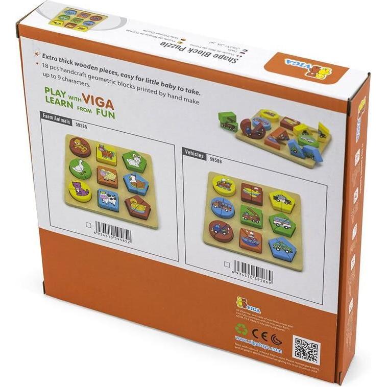 Viga Toys Holz-Formen-Puzzle Fahrzeuge (18 Teile) (59586)