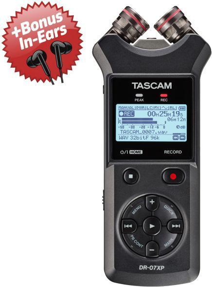 Tascam Audio-Recorder DR-07XP Aufnahmegerät + Bonus In-Ear Kopfhörer