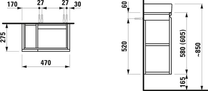 Produktbild Laufen Pro S møbel 48x28 cm - højrehaengt, baderumsskab til PRO S vask 626925200 (47 x 27.50 x 58 cm)