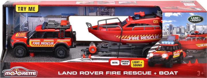 Actual product image Simba Majorette Grand Series Land Rover + Firefighter Boat, lights and sounds 34 cm, freewheel operation
