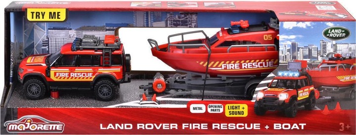 Produktbild Simba Majorette Grand Series Land Rover + Firefighter Boat, lights and sounds 34 cm, freewheel operation