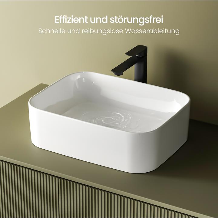 Produktbild Emke Aufsatzwaschbecken Eckiger Waschbecken Keramik Waschbecken Waschtisch Weiss Glänzend 61×15×38 cm (3800 mm, 6100 mm)