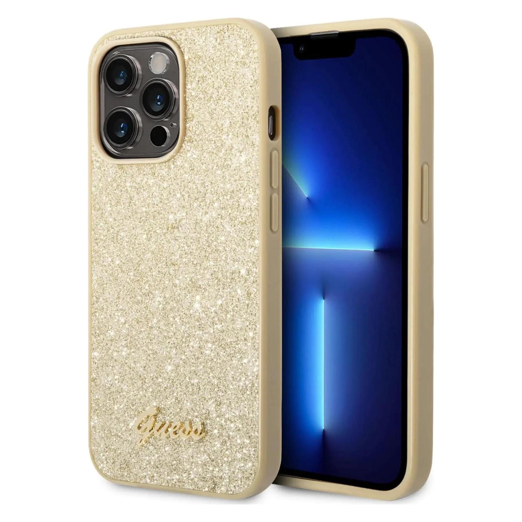 Guess GUHCP14XHGGSHD IPhone 14 Pro Max 6, 7" Złoty/gold Hard Case Glitter Script (Apple IPhone 14 Pro Max), Smartphone Hülle, Gold