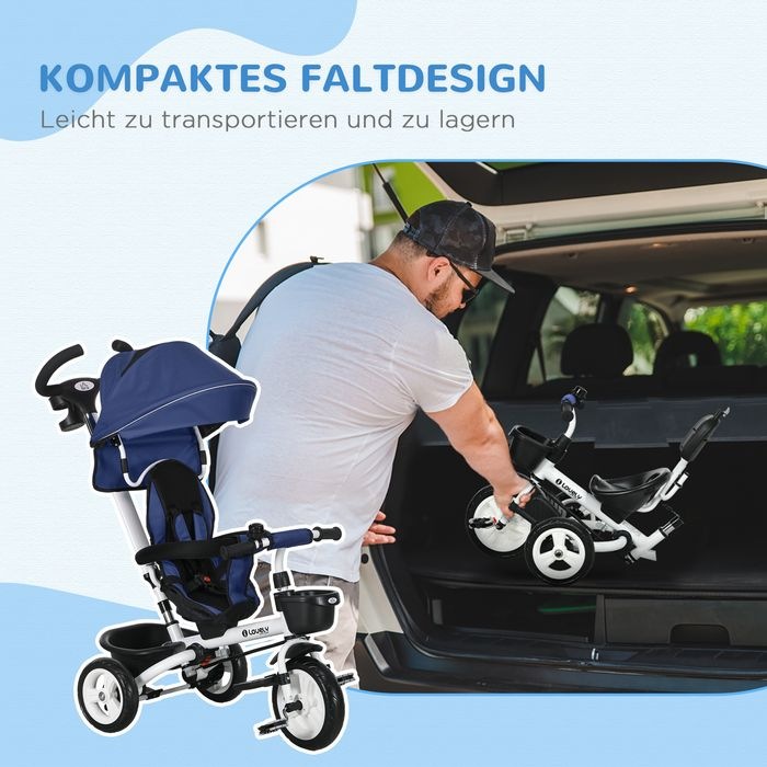 Produktbild Swisshandel24 6in1 Dreirad Schubstange Kinderdreirad, 1-5 Jahre, Blau