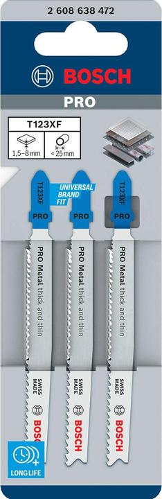 Actual product image Bosch Professional Zubehör PRO Metal thick and thin T123XF jigsaw blade, 100 mm, 3 pcs.