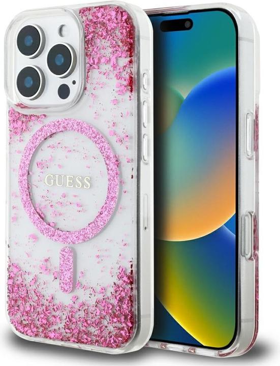 Guess HC Resin Bottom Glitter MagSafe iPhone 16 Pro Case - Pink (Apple iPhone 16 Pro)
