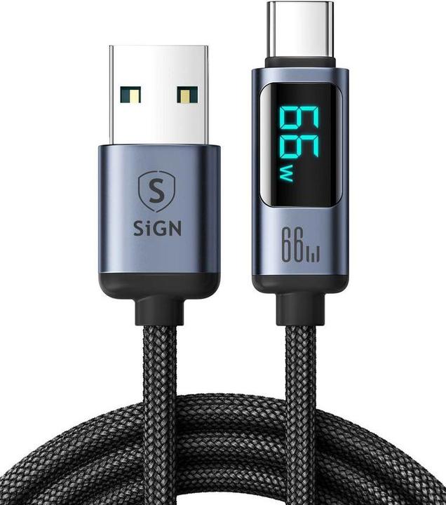 Actual product image SIGN Prism Series 66W USB-A to USB-C Cable with Shield, 1.2m - Black (1.20 m, 66 W)