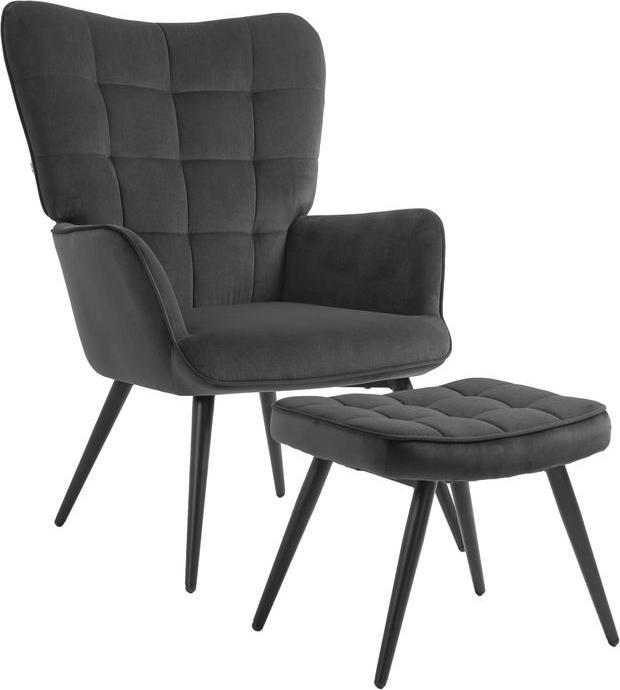 Actual product image Swisshandel24 Wing armchair with stool, lounge chair, recliner, upholstered armchair with velvet look up to 120