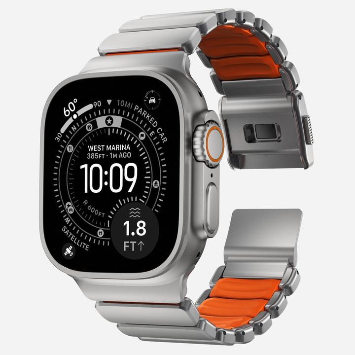 Productafbeelding Nomad Spartan Band Natural Titanium Ultra Orange 49mm (FKM, Titanium, Titanium)