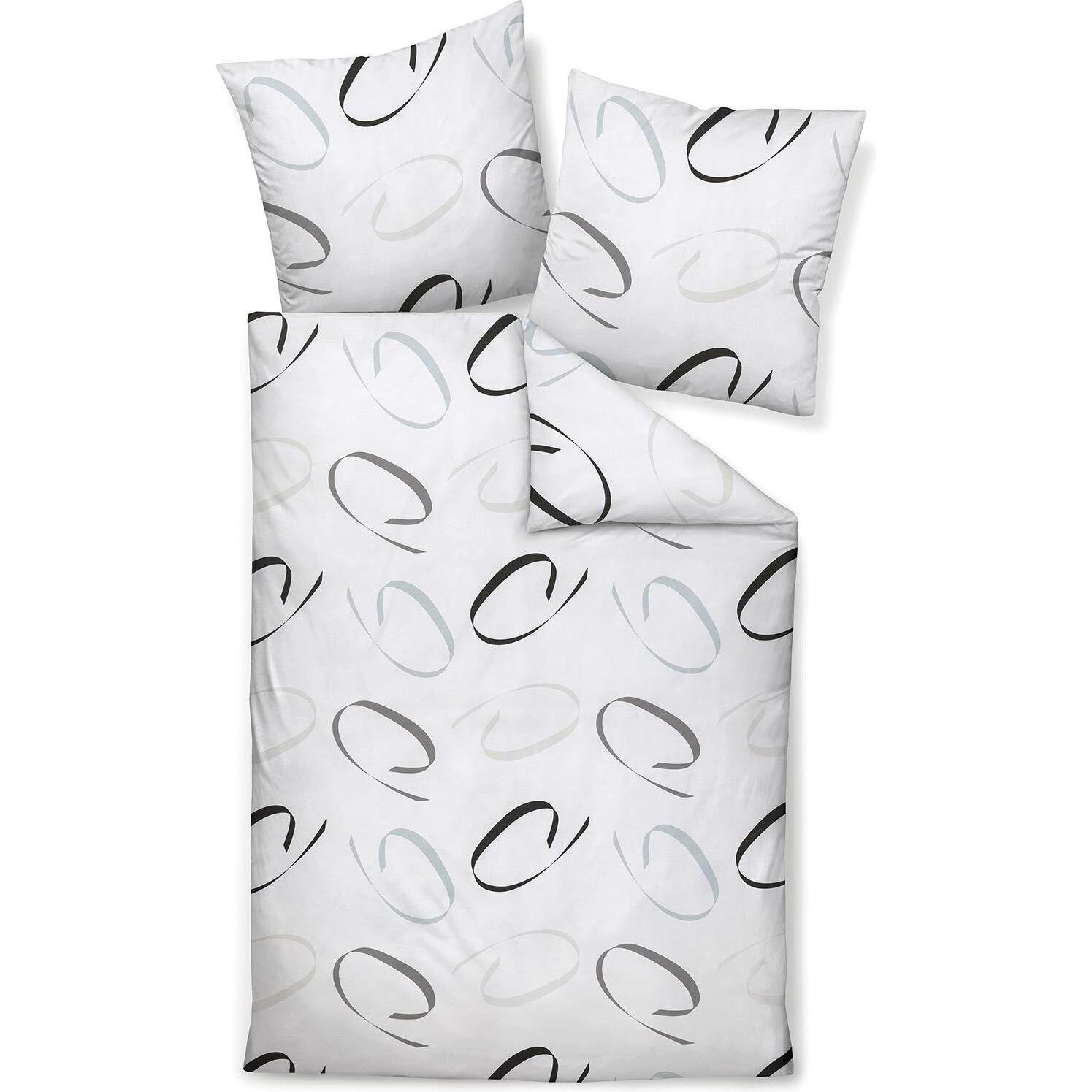 Janine, Bettwäsche, Mako-Satin Bettwäsche J.D. 87102 weiss graublau (Bettwäsche Set, 135x200 cm + 80x80 cm)