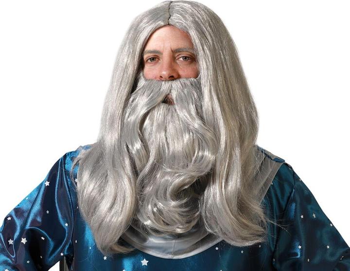 Produktbild BigBuy Perücke mit Bart Zauberer Grau
