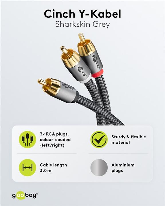 Productafbeelding Goobay Cinch Y-kabel, 3 m, Sharkskin Grijs (3 m, RCA)