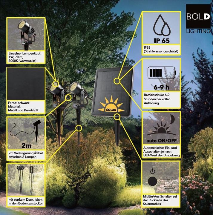 Image du produit Bold Garden Projecteur solaire SIMON LED (70 lm, IP65)