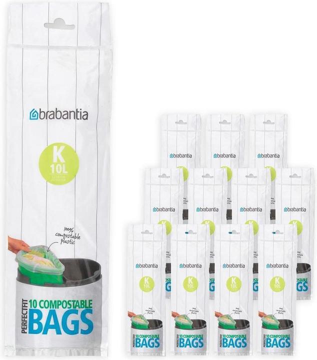 Actual product image Brabantia PerfectFit Composteerbare Vuilniszakken - 10 l - Code K - 12 rolls x 10 stuks (12 x, 10 l)