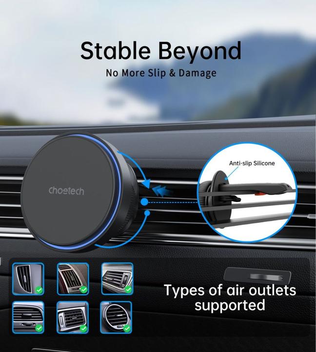 Actual product image Choetech T205-F magnetic holder with 15 W inductive charger - black