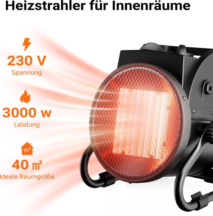 Produktbild Wiltec Keramik Heizstrahler 3kW Heizlüfter Heizgerät Schnellheizer Elektrisch (3000 W)