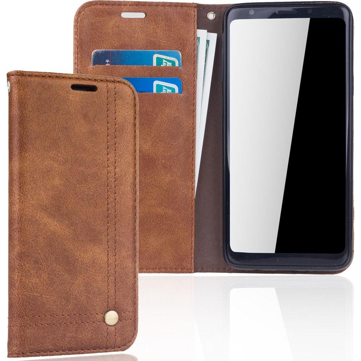 König Design Handyhülle für Samsung Galaxy S9 Schutztasche Wallet Cover 360 Case Etuis Braun (Samsung Galaxy S9+), Smart...
