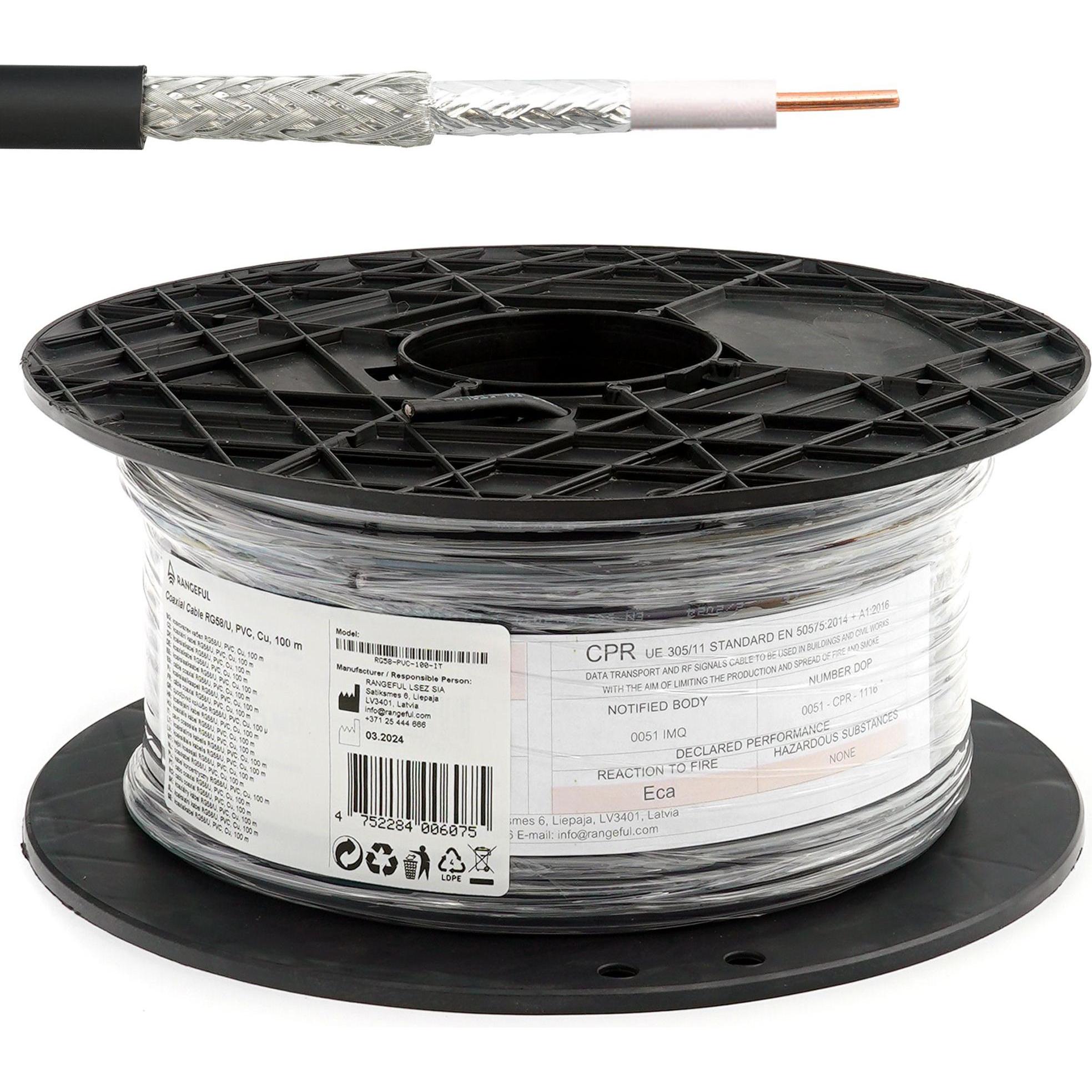 Rangeful RG58U 100m (328ft) Cavo coassiale RF a bassa perdita 50 Ohm RG58-PVC-100-IT (Cavi antenna), Cavo antenna