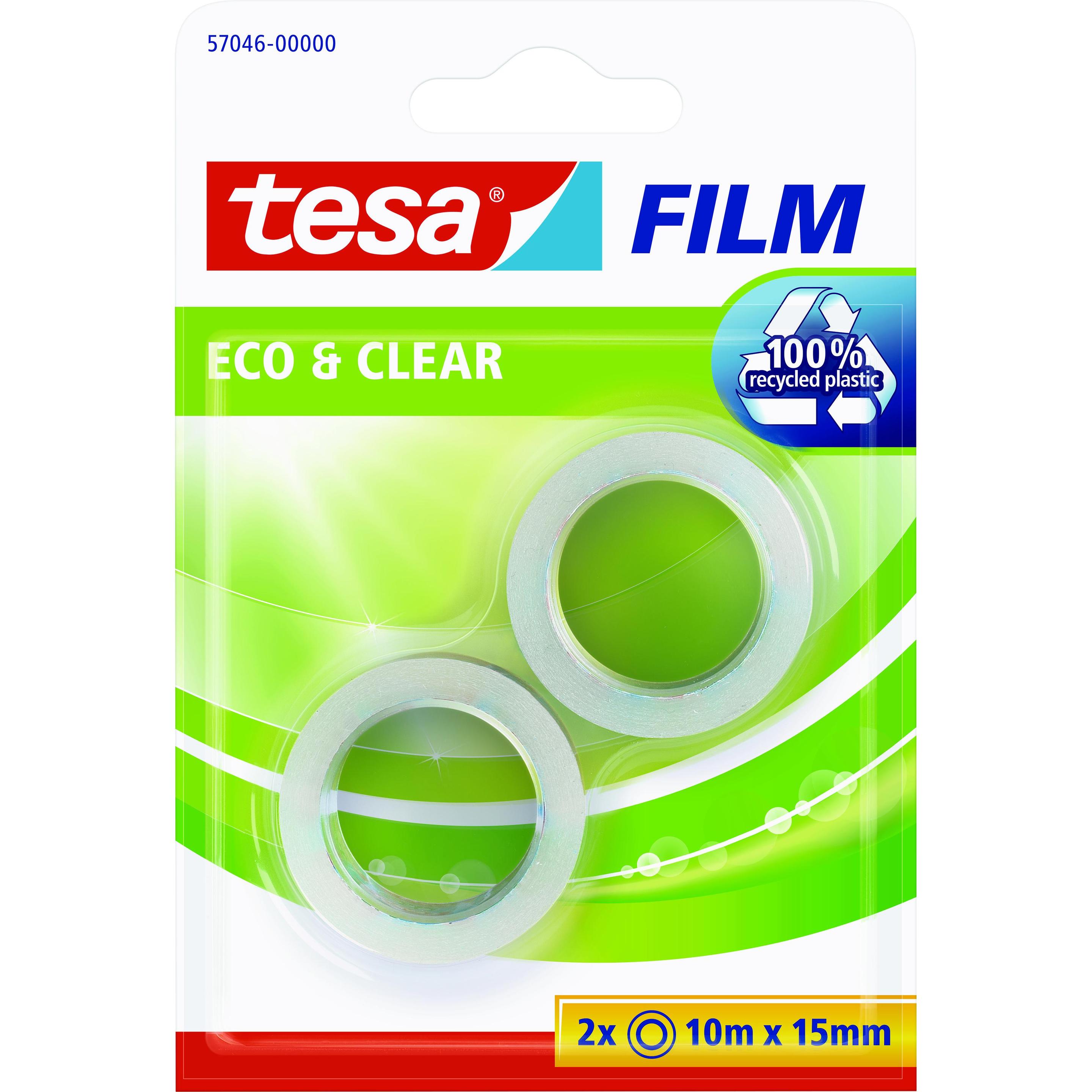 tesa, Klebeband, 2x tesafilm ECO & CLEAR, lösungsmittelfrei und alterungsbeständig (15 mm)