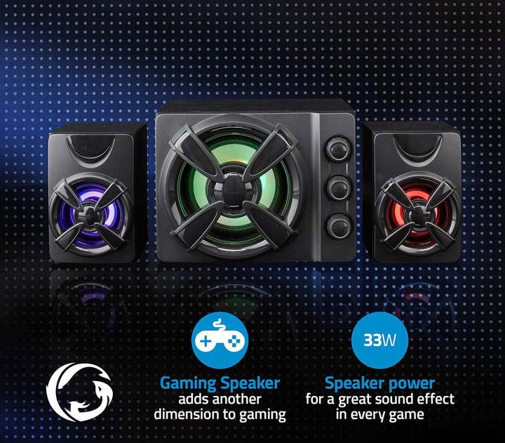 Actual product image Nedis Gaming Speaker | Speaker Channels: 2.1 | Power Supply via USB | 3.5 mm Plug | 33