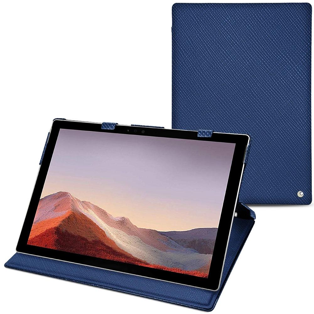 Noreve Lederschutzhülle vertikal (Microsoft Surface Pro 7), Tablet Hülle, Blau