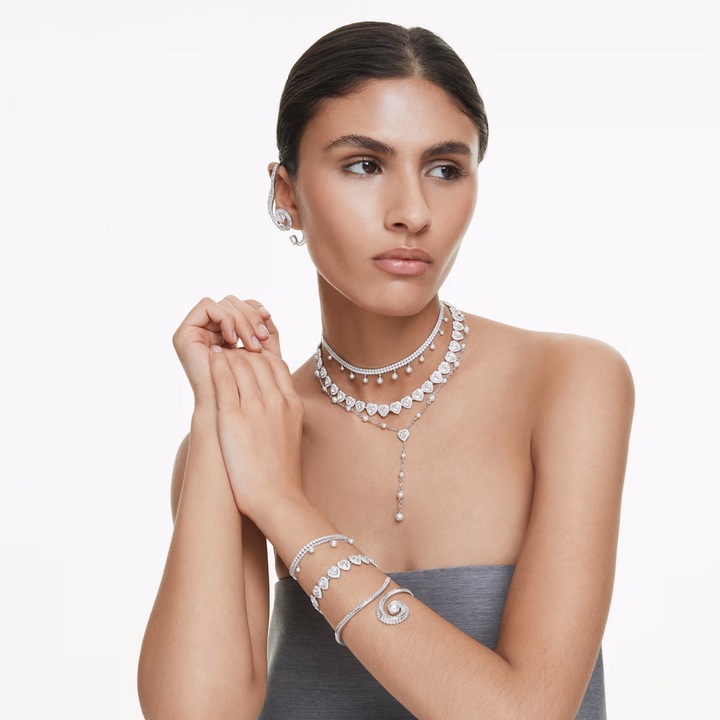 Produktbild Swarovski x Ariana Grande Y Halskette Kristallperle Verschiedene Schliffe Herz Weiss Rhodiniert (Swarovski Metall)