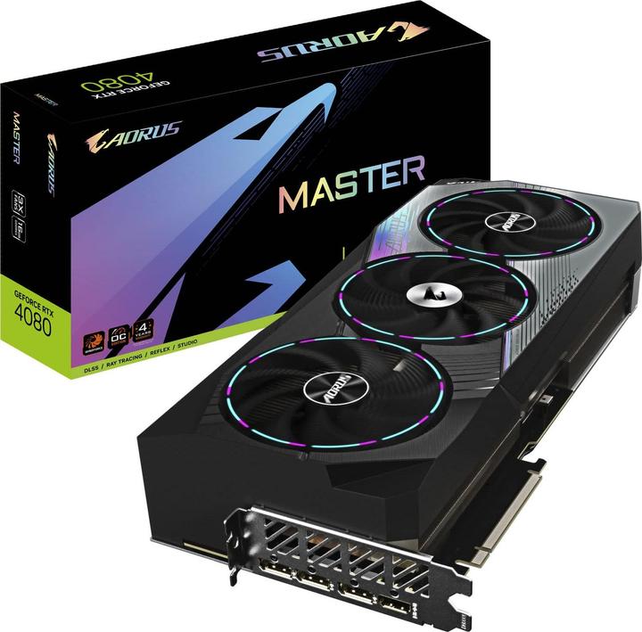 Image du produit Gigabyte GIGA VGA 16GB RTX4080 AORUS MASTER 3xDP/3xHDMI AORUS GeForce RTX 4080 16GB MASTER (16 Go)