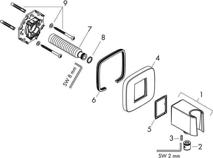 Actual product image hansgrohe HG wall connection FixFit Q with shower holder chrome