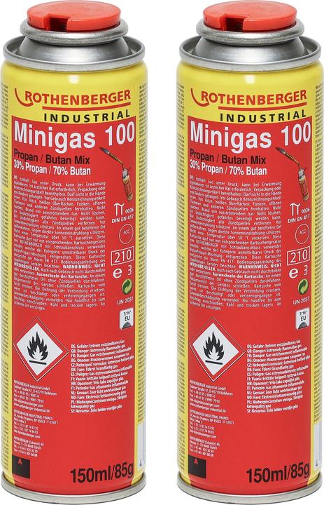Produktbild Rothenberger Minigas 100 - Brenngas-Kartusche - Butan/Propan Mix - 150 ml, 2 Stück