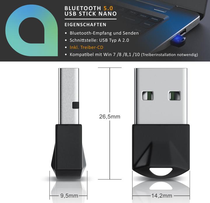 Image du produit Aplic Adaptateur USB Bluetooth 5.0 pour PC/ordinateur portable, récepteur/émetteur, dongle compatible (Emetteur & Récepteur)