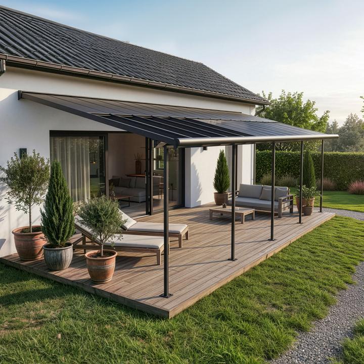 Actual product image Palram CANOPIA | Sierra Cabrio 10X34 / 3X10.4 Patio Cover Dark Grey Structure | Opaque Grey Panels