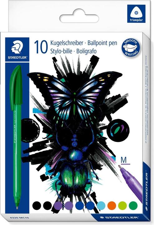 Black, Blue, Green, Light blue, Light green, Lilac, Orange