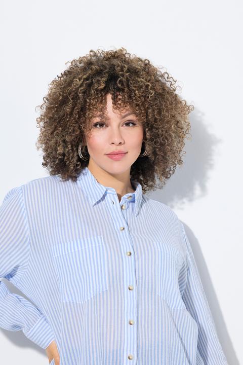 Actual product image Ulla Popken Striped Button Down Crepe Blouse (60)