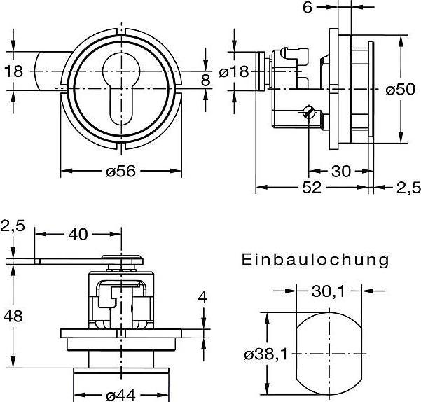 Productafbeelding Junie 7480 Cilinderhevelslot voor 30 PZ halve cilinders, gegoten zink, mat vernikkeld