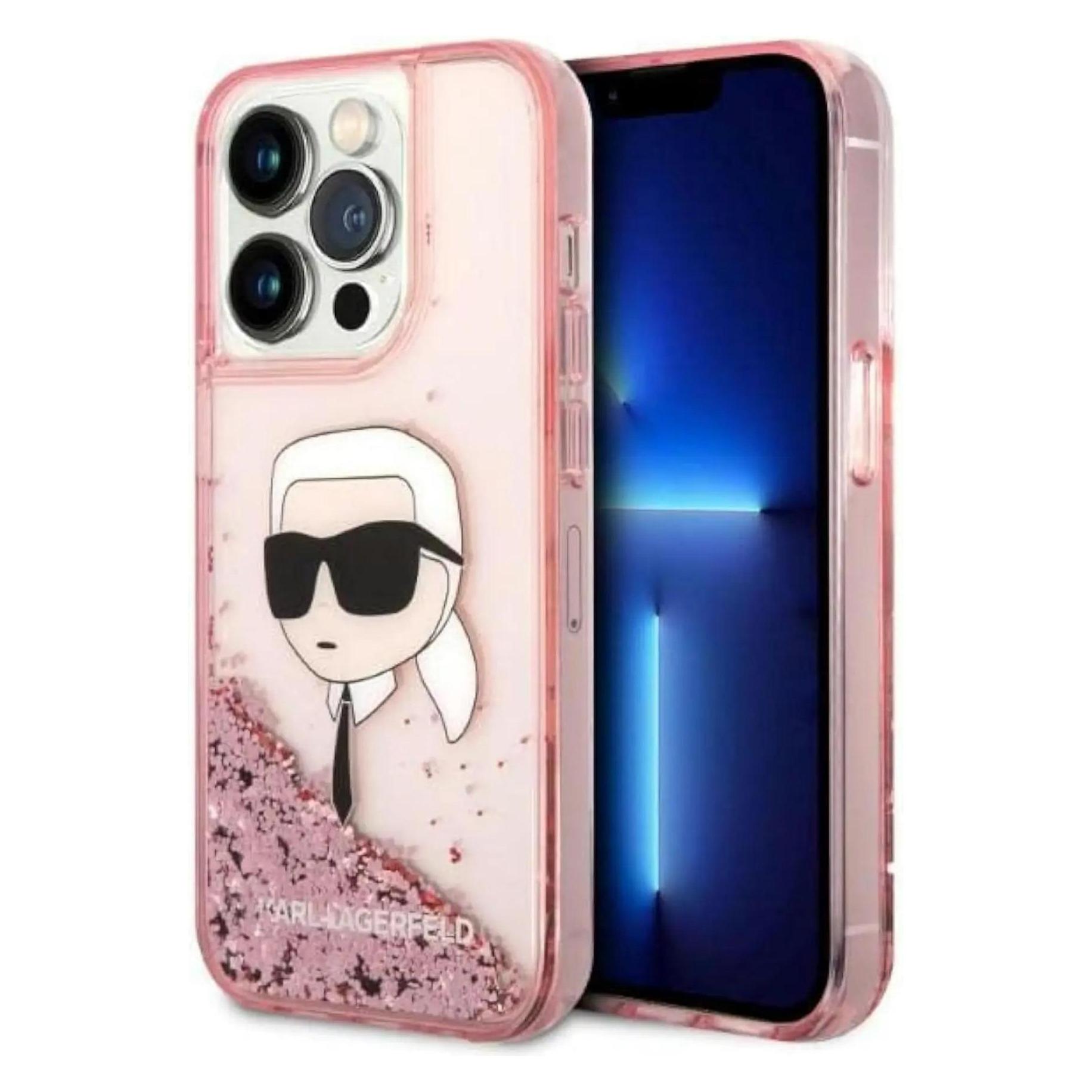 Karl Lagerfeld KLHCP14XLNKHCP IPhone 14 Pro Max 6, 7" Ró?owy/pink Hardcase Glitter Karl Head (Apple IPhone 14 Pro Max), Smartphone Hülle, Rosa