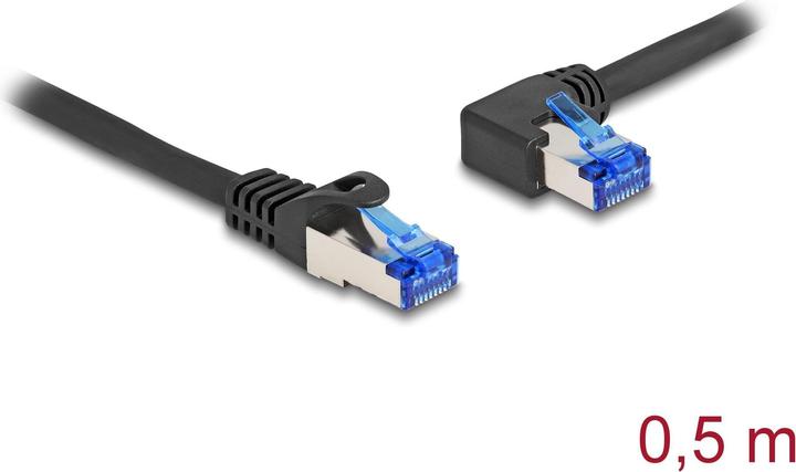 Image du produit Delock Câble réseau RJ45 Cat.6A S/FTP droit / gauche coudé 0,5 m noir (S/FTP, CAT6a, 0.50 m)