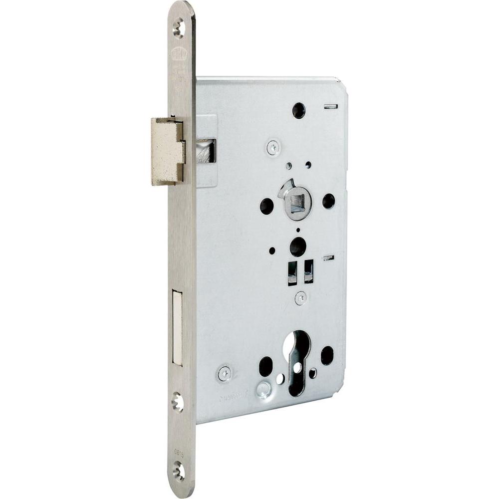 BKS, Türschloss + Schliesszylinder, Behörden-Einsteckschloss 0615 PZW 24/60/72/8 mm DIN links Edelstahl abgerundet Klass...