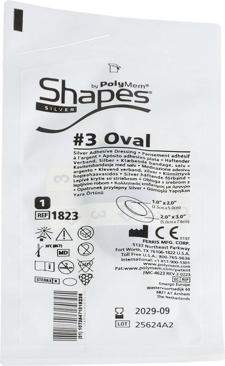 Produktbild PolyMem SHAPE 3 SILV Wundv 5x7.6cm Oval 20 x (20x)