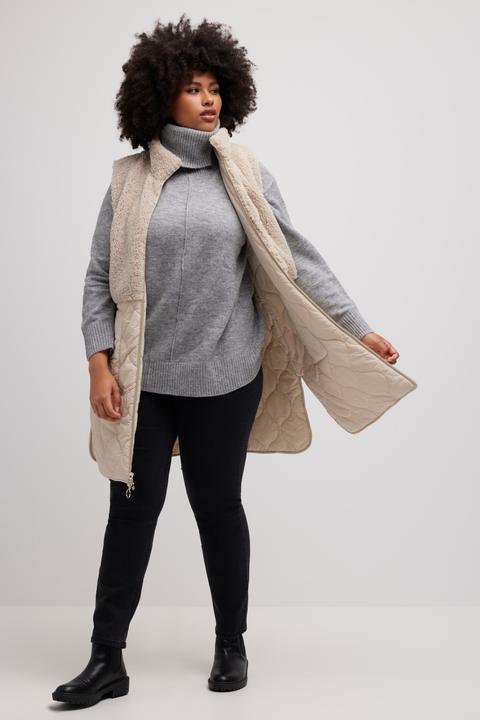 Image du produit Ulla Popken Gilet réversible, surpiqûres ondulées/effet patchwork, col montant, sans manches (46, 48)