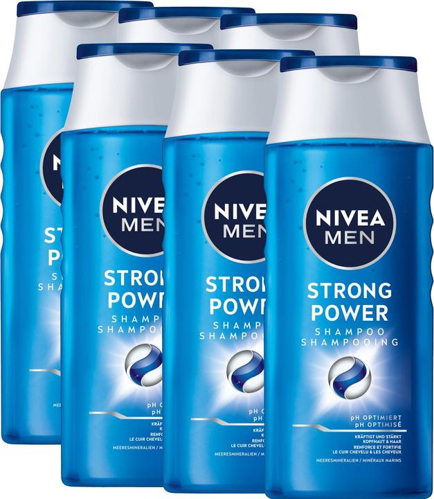Actual product image NIVEA MEN Shampoo Strong Power Multipack 6 x 250 ml (Liquid shampoo, 250 ml)