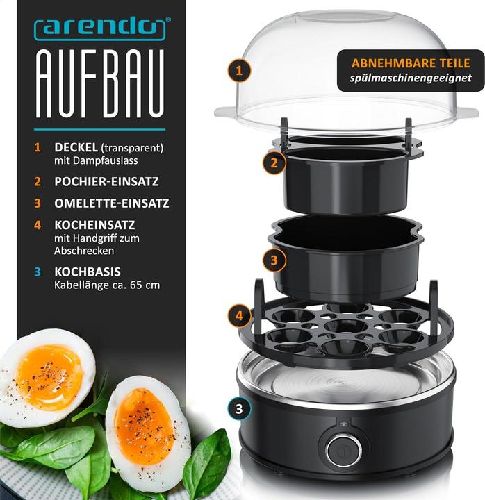 Produktbild Arendo Eierkocher mit Einsätzen für pochierte Eier & Omelette