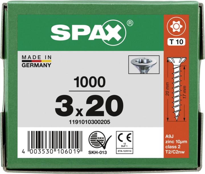 Produktbild Spax Senkkopf Bremsrippen T-Star Plus T10 Vollgewinde Wirox (1000 Schrauben pro Stück, 3 x 20 mm)