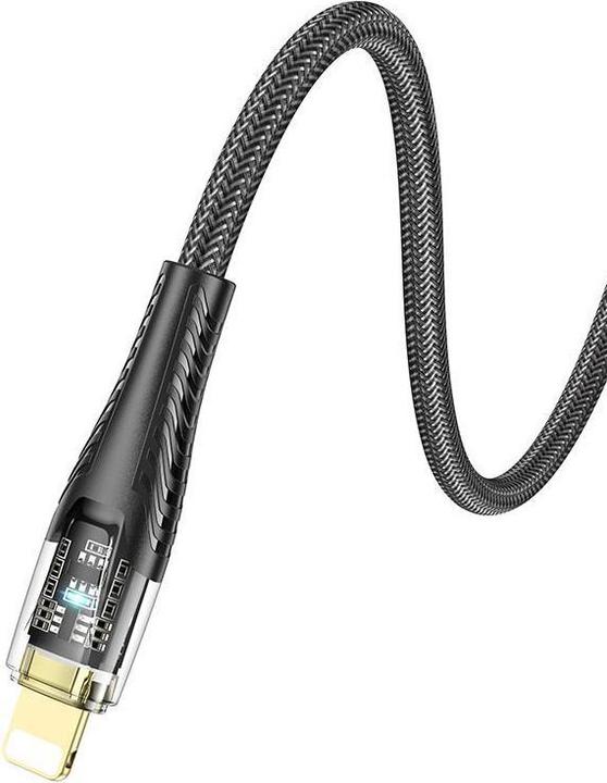 Actual product image Hoco Cable Cable USB A to Lightning 2,4A 1,2 m U121 black transparent (1.20 m, USB 3.2 Gen 1)