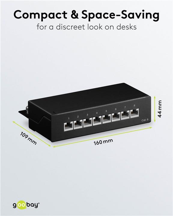 Produktbild Goobay CAT 6 Mini/Desktop Patch Panel, 8 Port, Schwarz