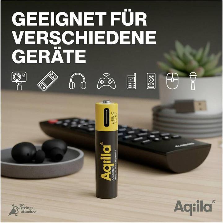 Produktbild Aqiila - USB-C Wiederaufladbare Batterie - AAA - 600 mAh - 4er-Pack (4 Stk., AAA, 600 mAh)