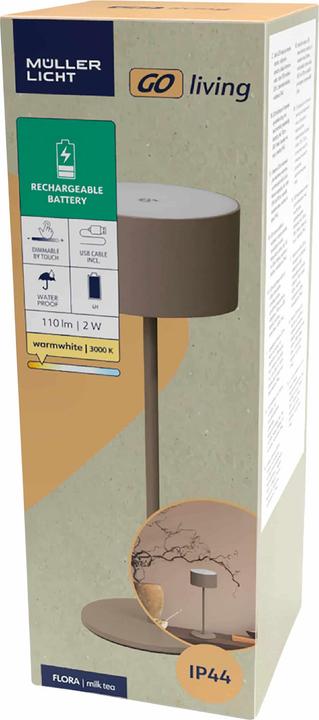 Produktbild Müller Licht MÜLLER-LICHT LED-Akku-Tischleuchte Flora, 2 W, 110 lm, 3000 K, braun (110 lm)
