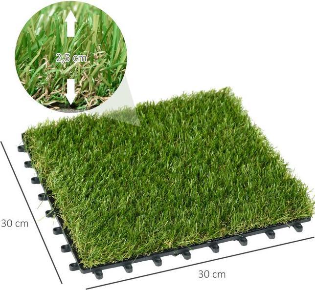 Produktbild Swisshandel24 Kunstrasen 10 Stücke Grasmatte Rasenteppich Rollrasen künstlicher Rasen für Balkon Garten 25 mm Kuns (10 x, 30 x 30 x 3.5 cm)