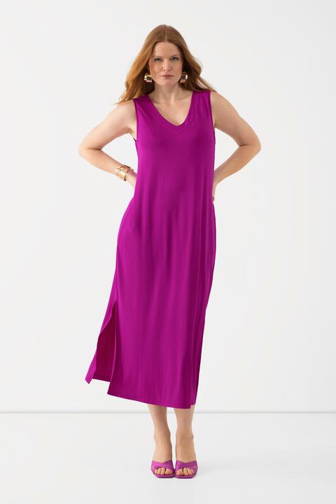 Produktbild Ulla Popken Slinky-Midikleid, A-Linie, V-Ausschnitt, ärmellos (60)