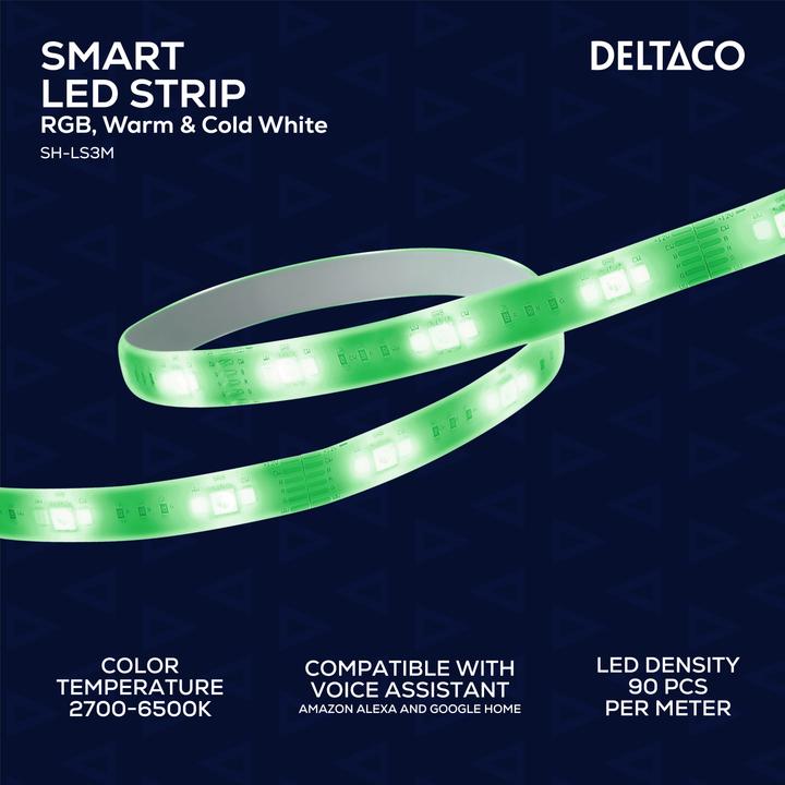 Actual product image Deltaco LED strip, 3 meter, RGB, 2700K-6500K, white (RGB, 300 cm, Indoor, Outdoor)